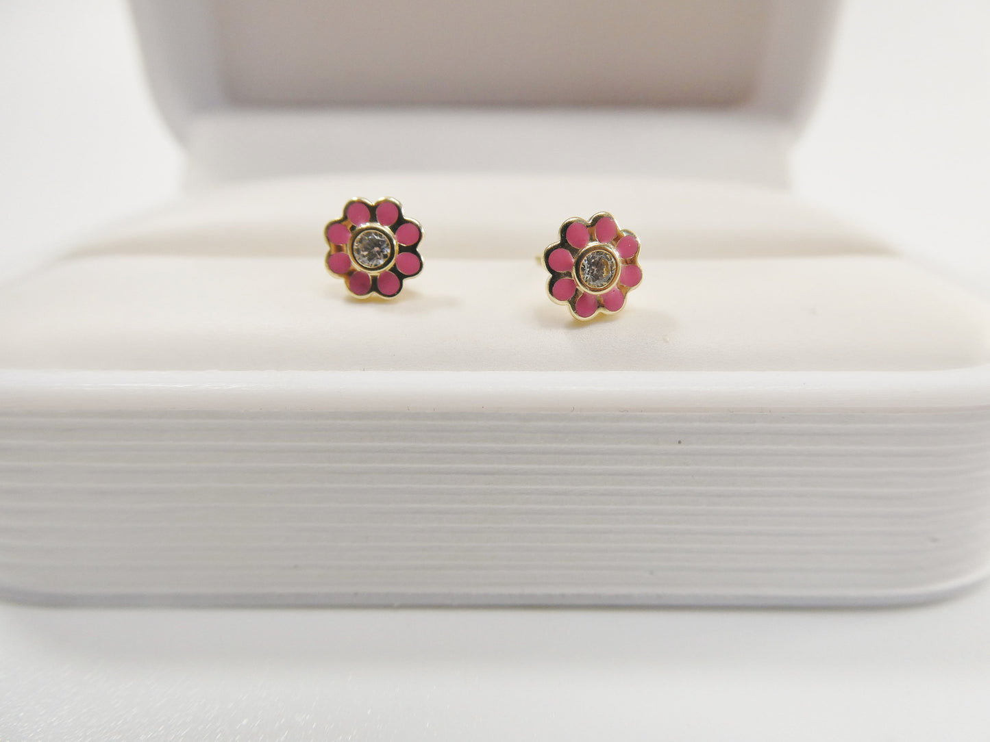 10k real solid gold kids enamel flower screw post earrings