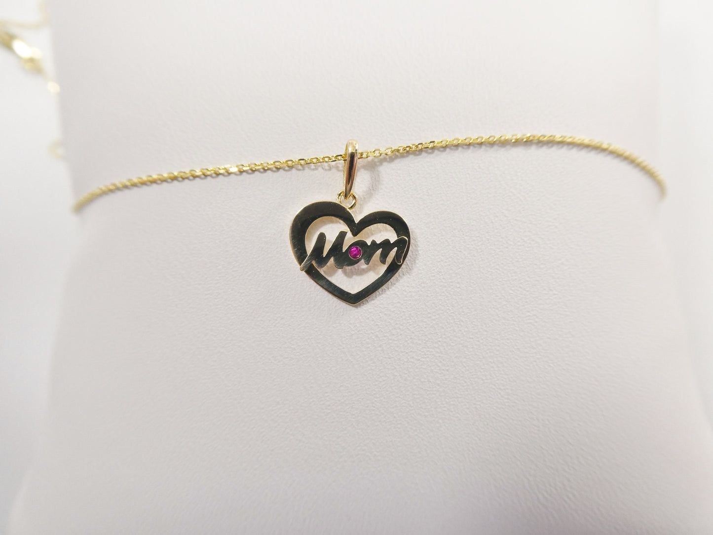 14k real solid yellow gold mom heart pendent and cable necklace