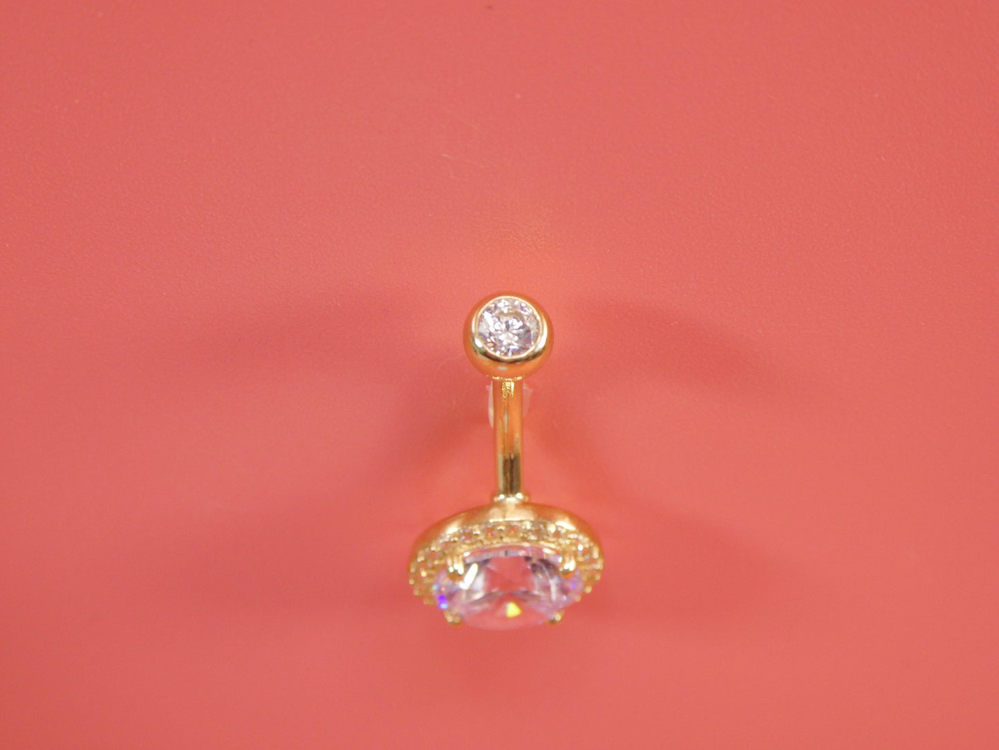 14k real solid yellow gold large stone belly button ring piercing
