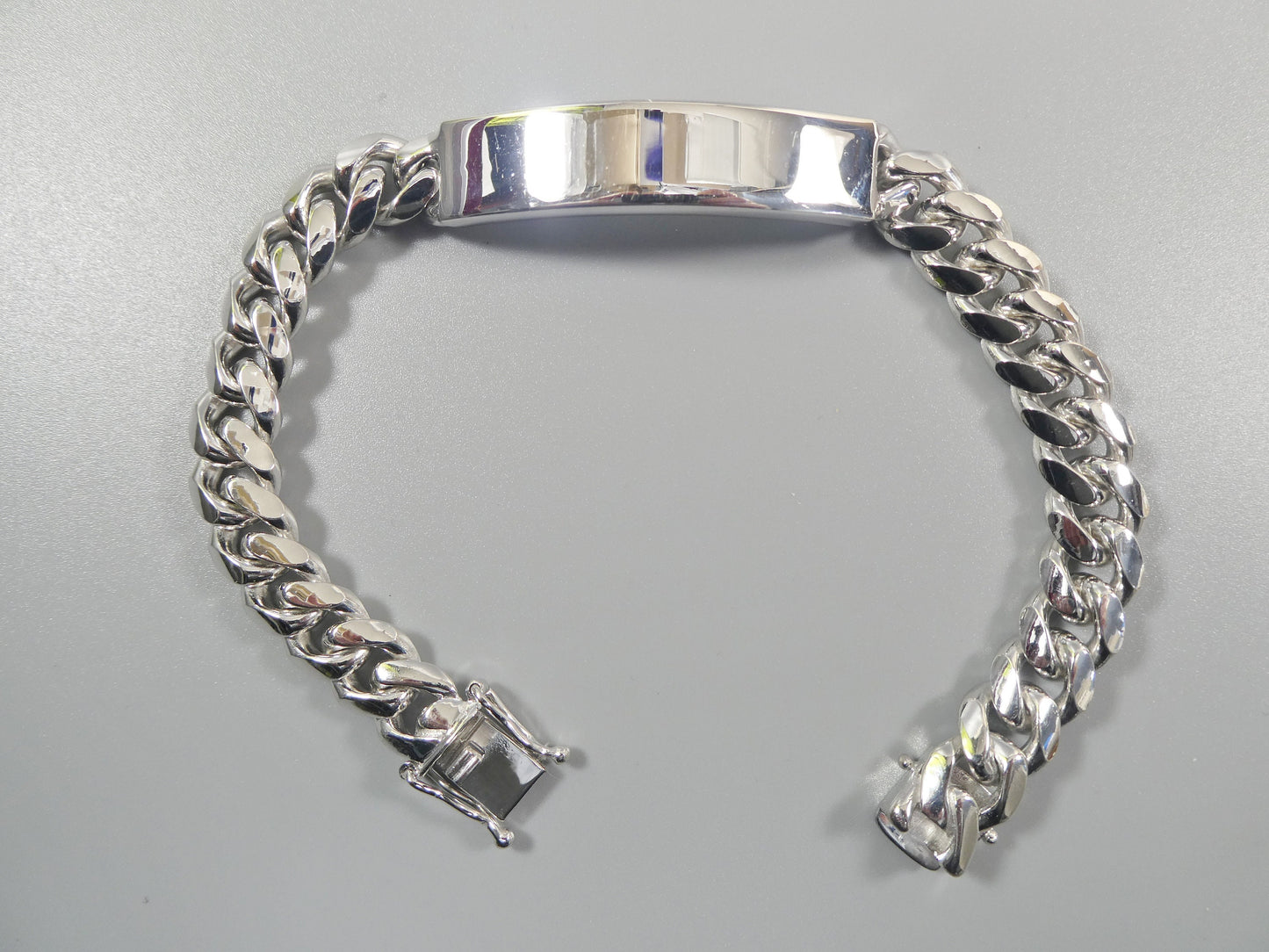 real 925 sterling silver 9 inch solid Miami ID men bracelet 14k white gold finish