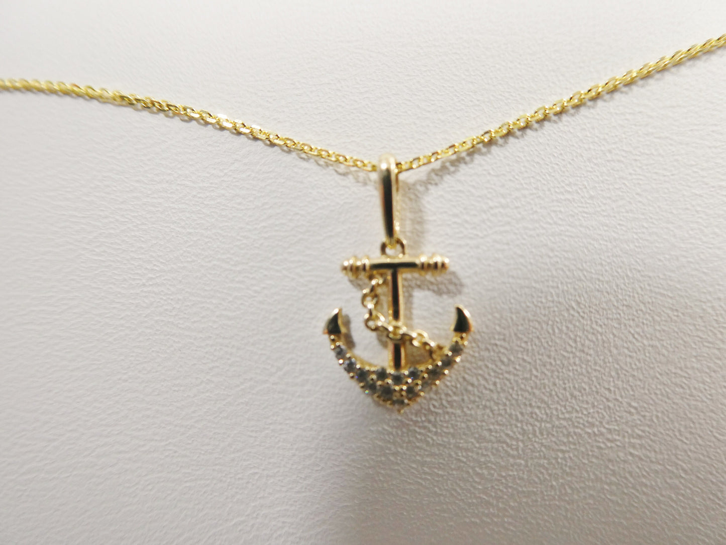 14k real solid yellow gold anchor pendent and cable necklace