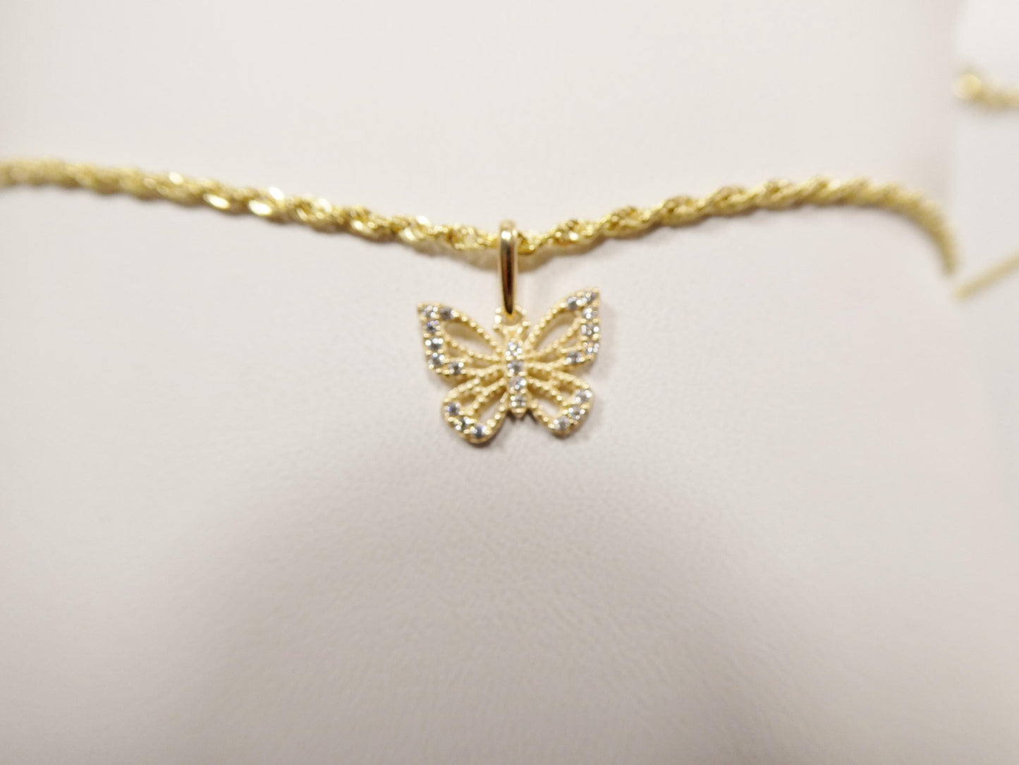 14k real solid yellow gold butterfly pendent and rope necklace