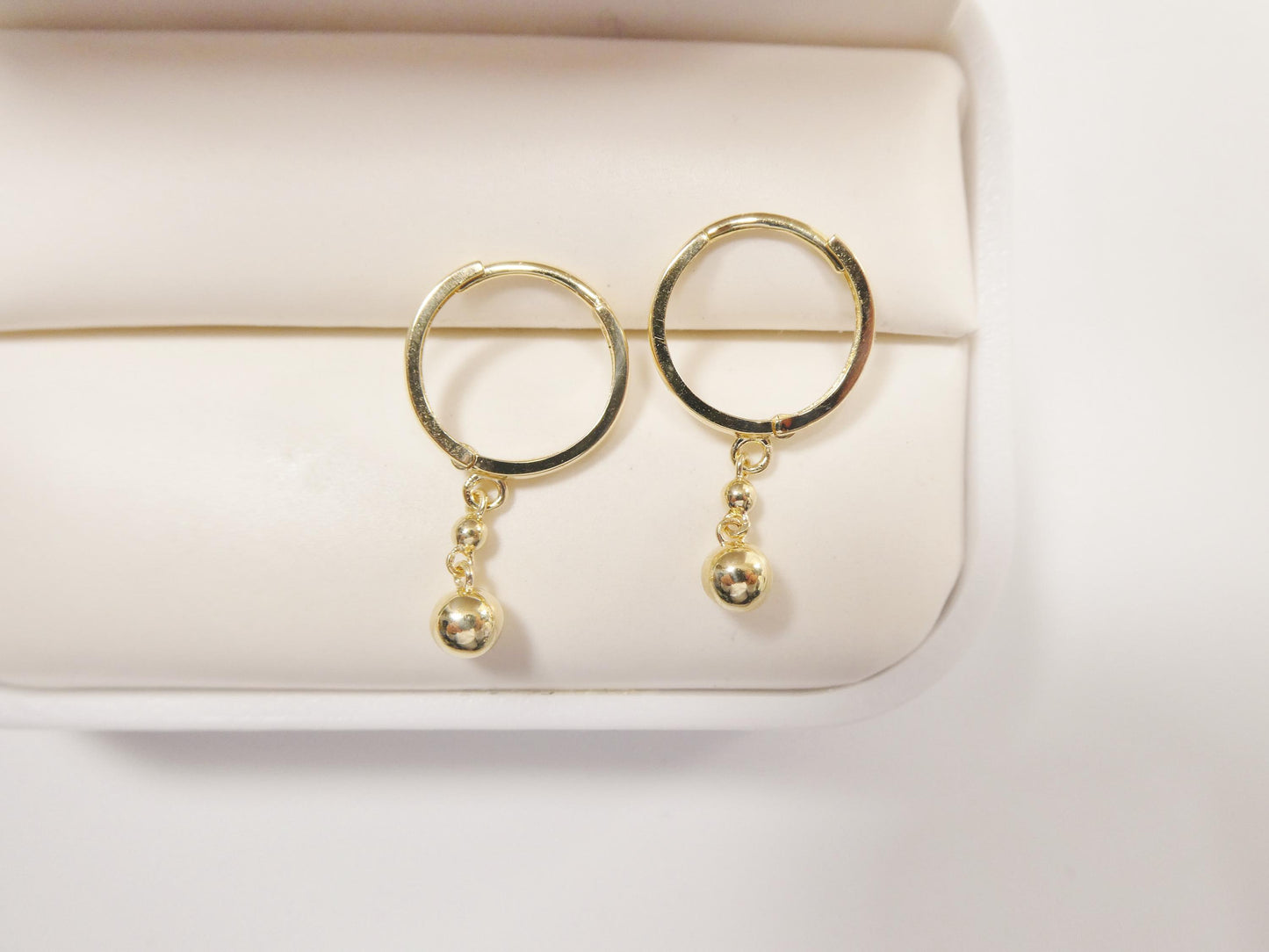 real 10k solid yellow gold ball drop hoop huggie earrings