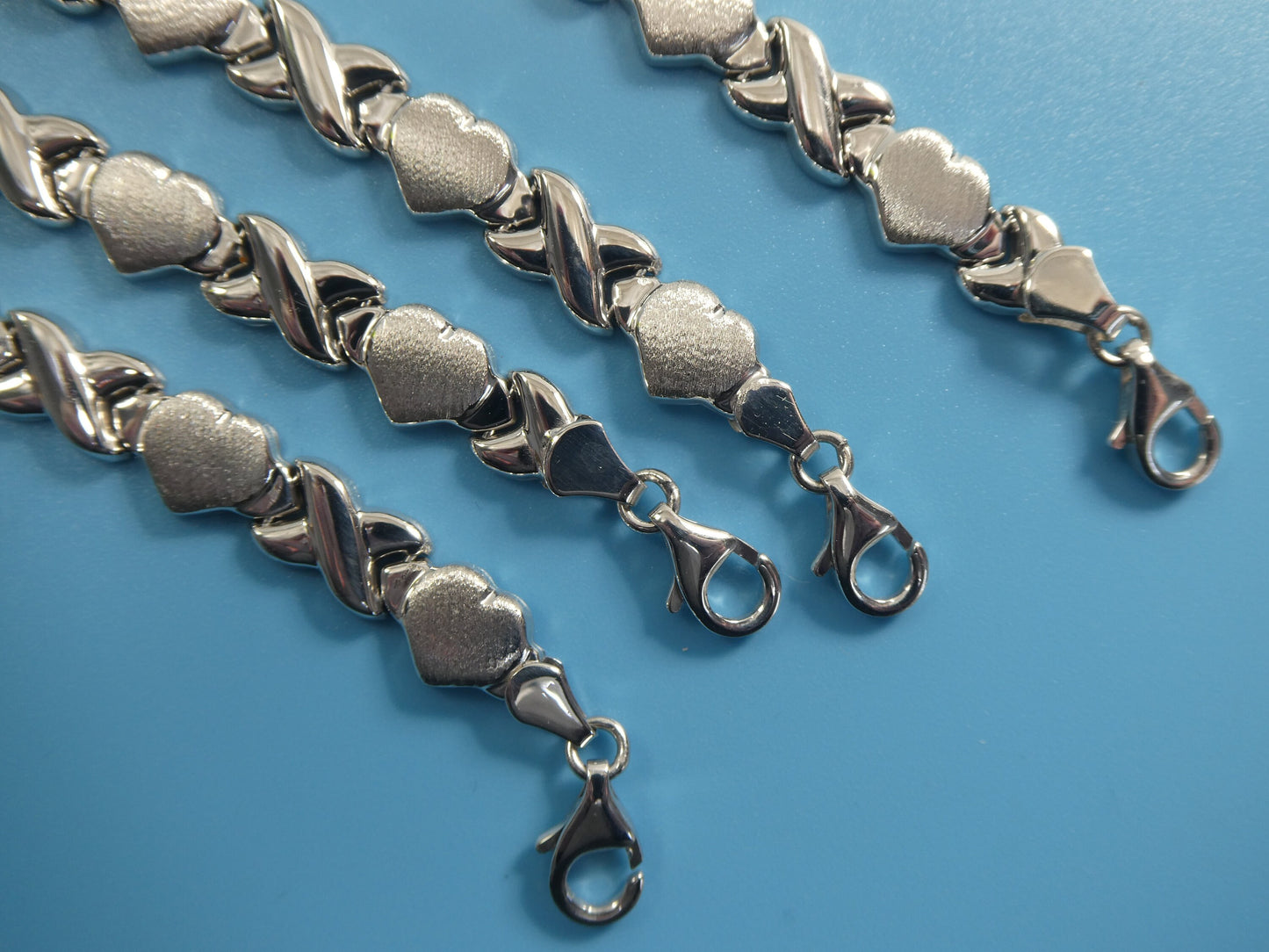 REAL 925 STERLING SILVER 6.5 / 7 / 8 / 10 inch xoxo satin heart super high polish bracelet