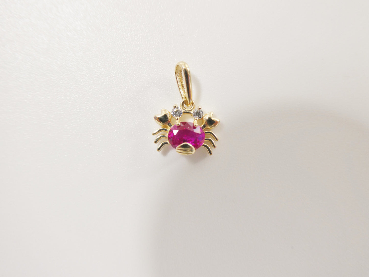 14k real solid yellow gold red stone crab pendent and cable necklace