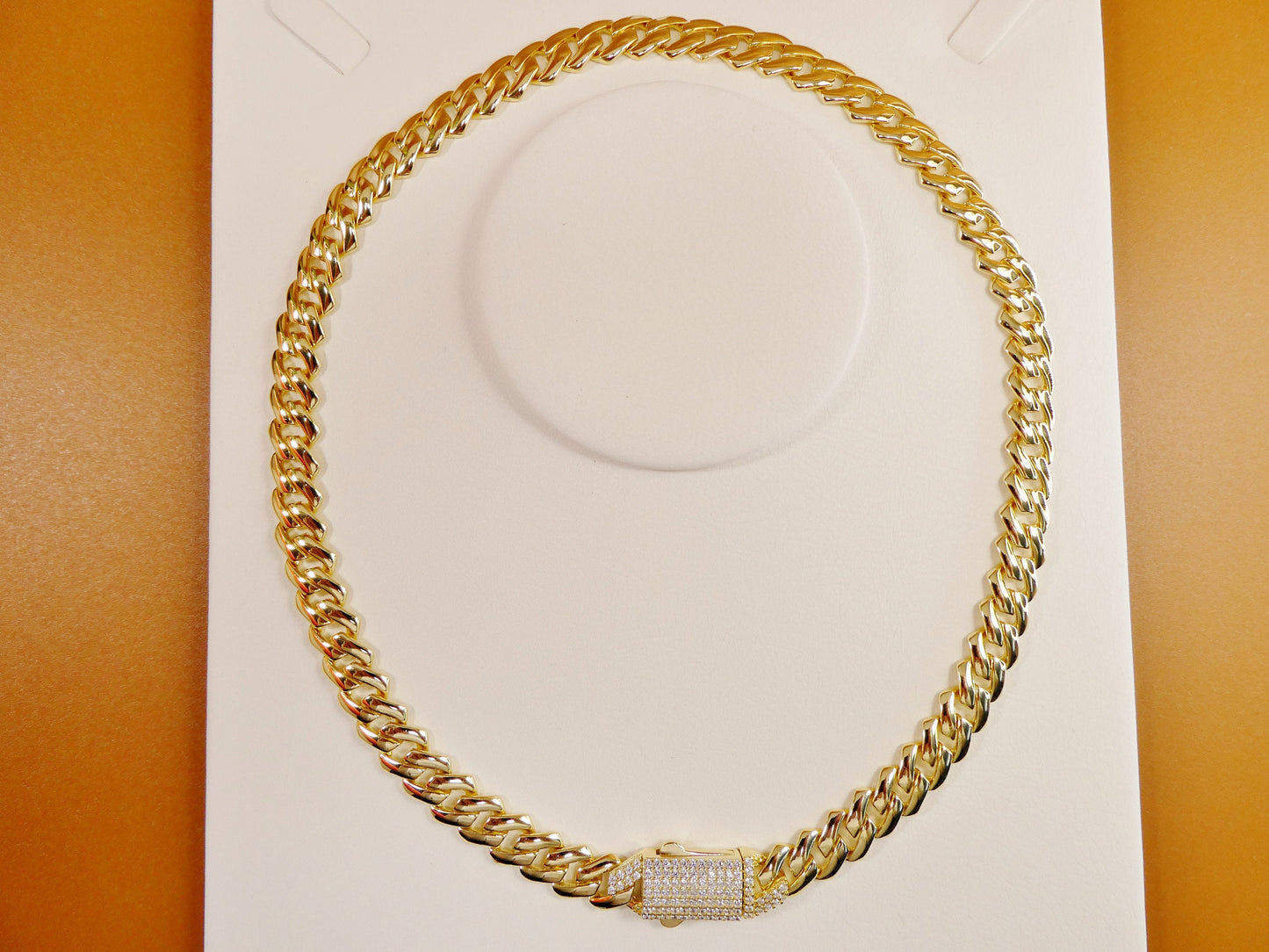 14k yellow gold color tone 9MM Monaco necklace over real 925 sterling silver