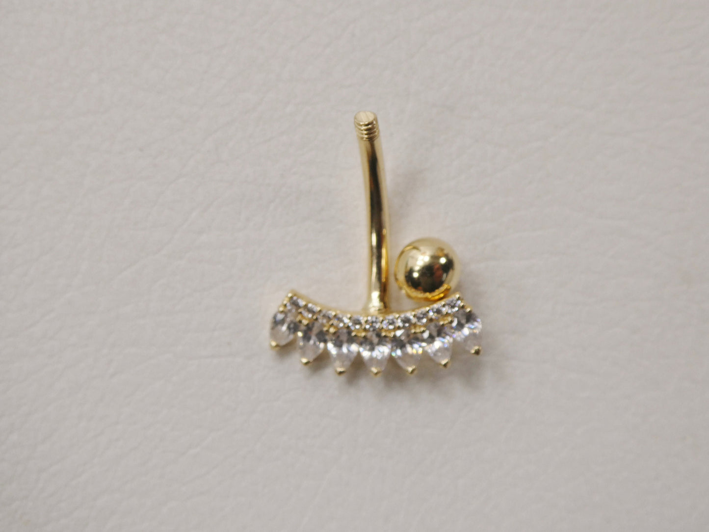 14k real solid yellow gold flower bar belly button ring piercing