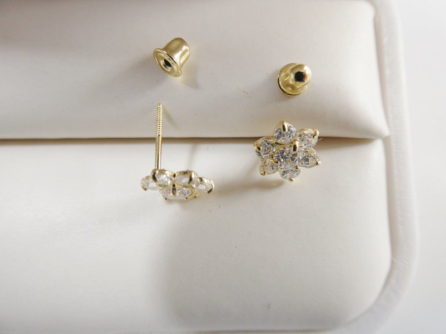 10k real solid yellow gold birthstone screw back earrings large flower shape