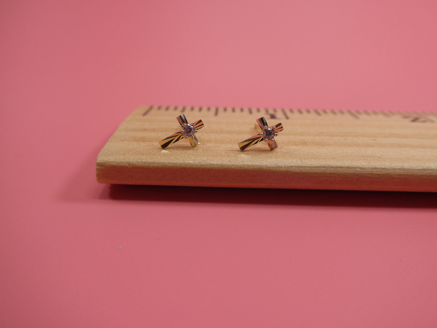 10k real solid yellow gold cross push post earrings