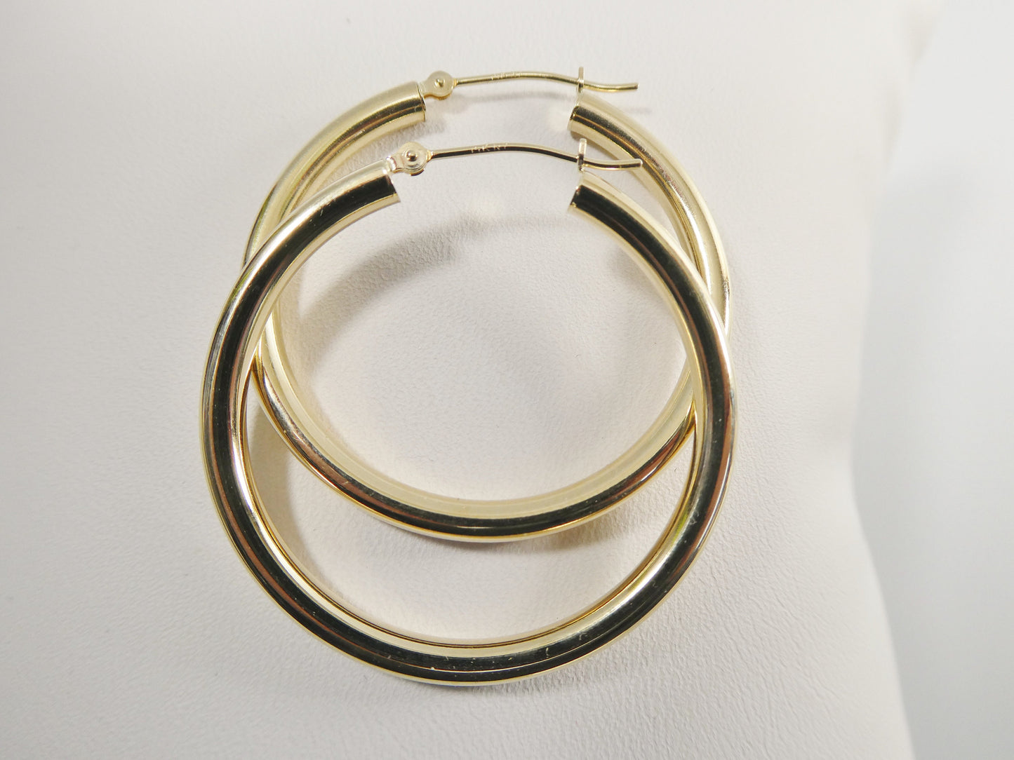 14K real solid yellow gold 3mm /35mm round hoop earring snap closure high polish finish