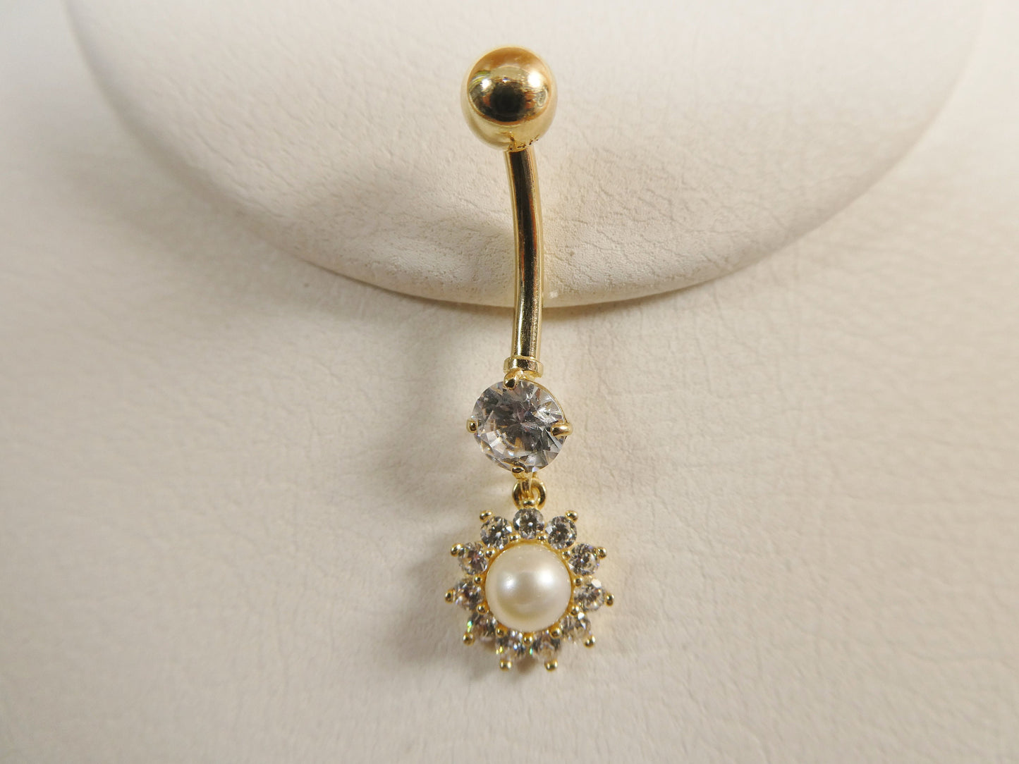 14k real solid yellow gold dangling freshwater real pearl belly button ring piercing