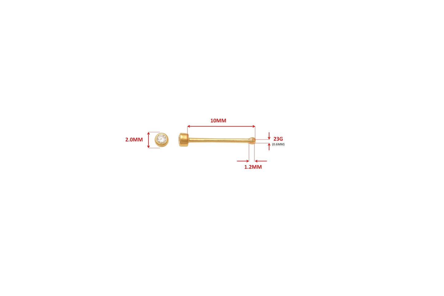 14k real solid yellow gold long post nose ring