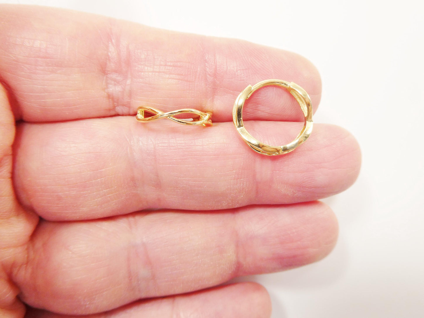 real 10k solid yellow gold designer hoop huggie earrings