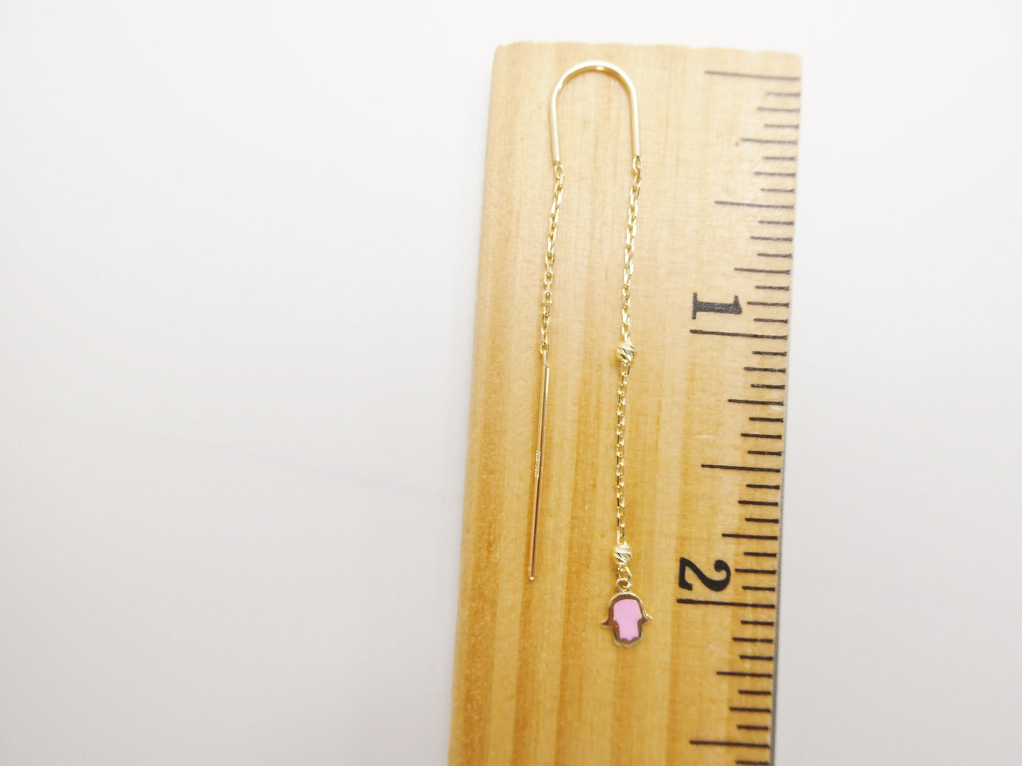 14k real solid yellow gold hamsa hand long dangling earring