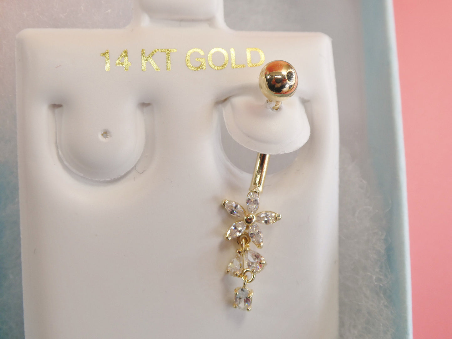 14k real solid yellow gold flower belly button ring piercing
