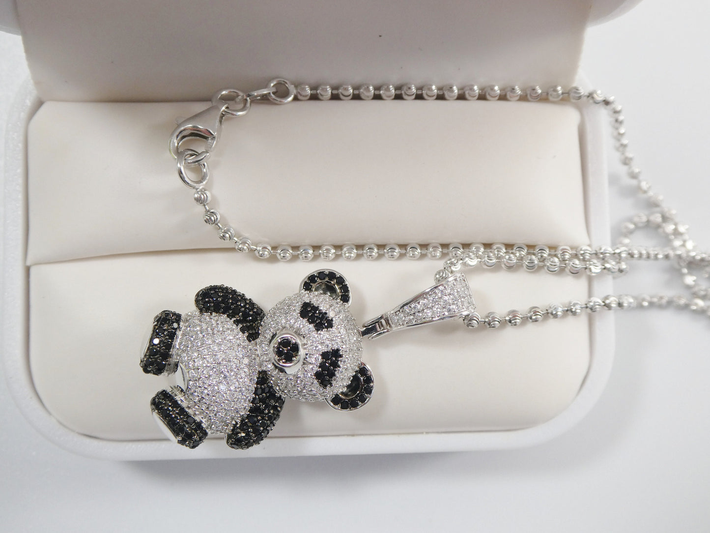 real 925 sterling silver teddy bear pendent and 2mm moon chain