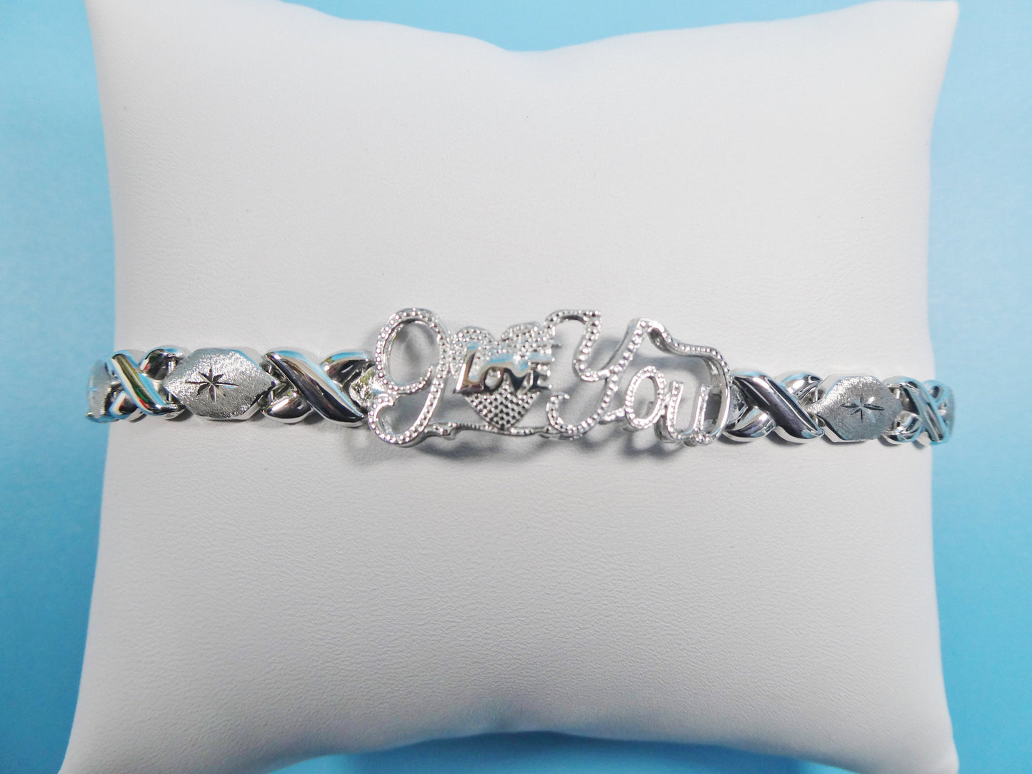 925 real sterling silver I love you xoxo hugs and kisses stampato 14k white gold tone color