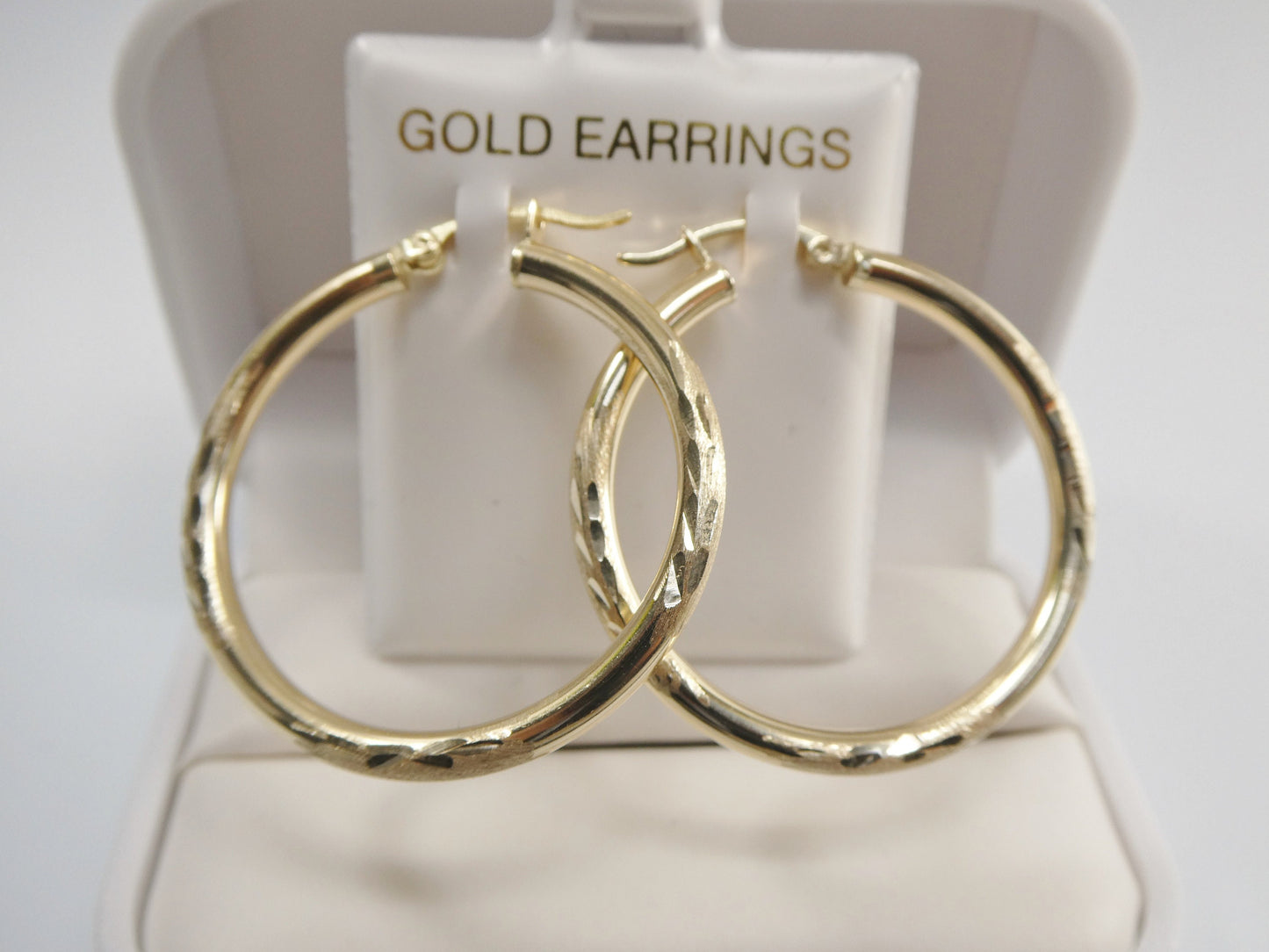 10k real solid yellow gold diamond cut hoop earrings