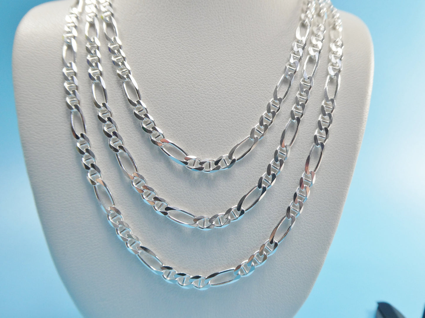 new style real 925 sterling silver 3.6MM Italian figaro / mariner solid chain lobster lock clasp