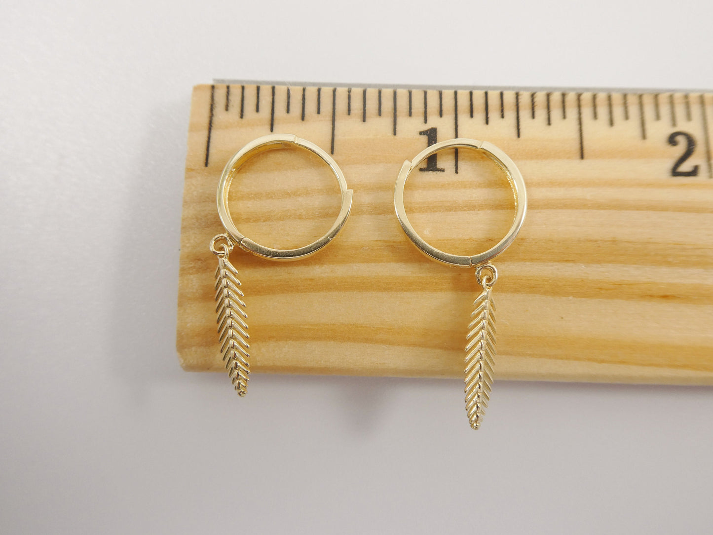 10k real yellow gold wheat dangle plain huggie earring