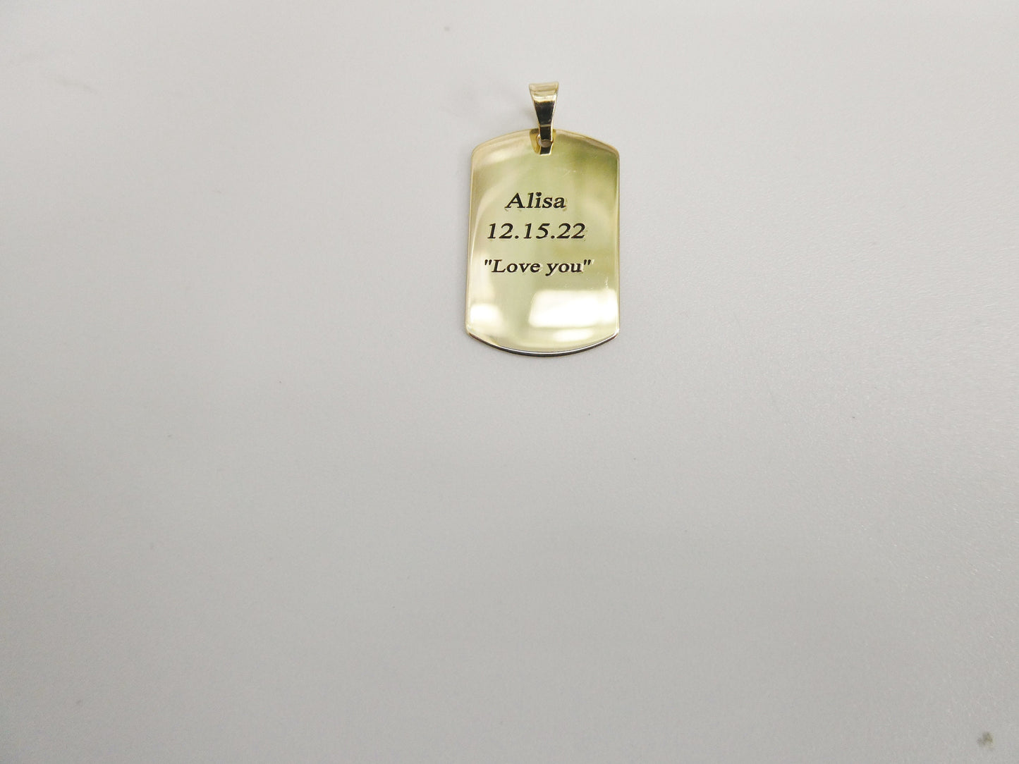 14k real solid yellow gold personalized tag pendent and robe necklace