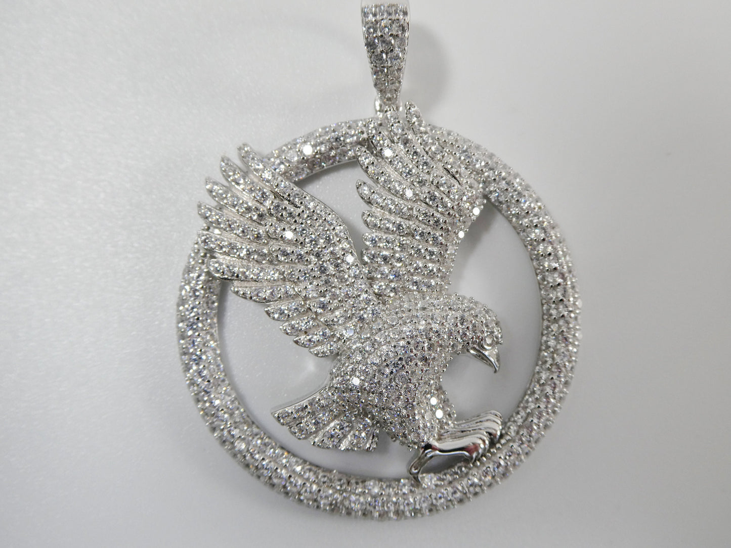 real 925 sterling silver full stone setting large eagle pendent
