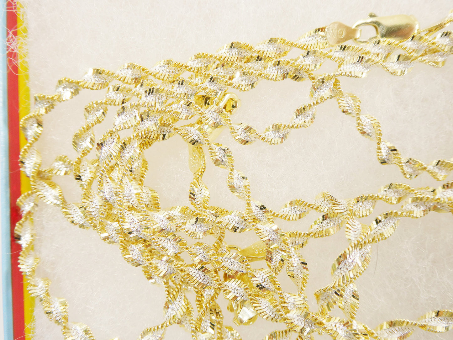real 925 sterling silver twisted herringbone two tone chain14k yellow gold finish
