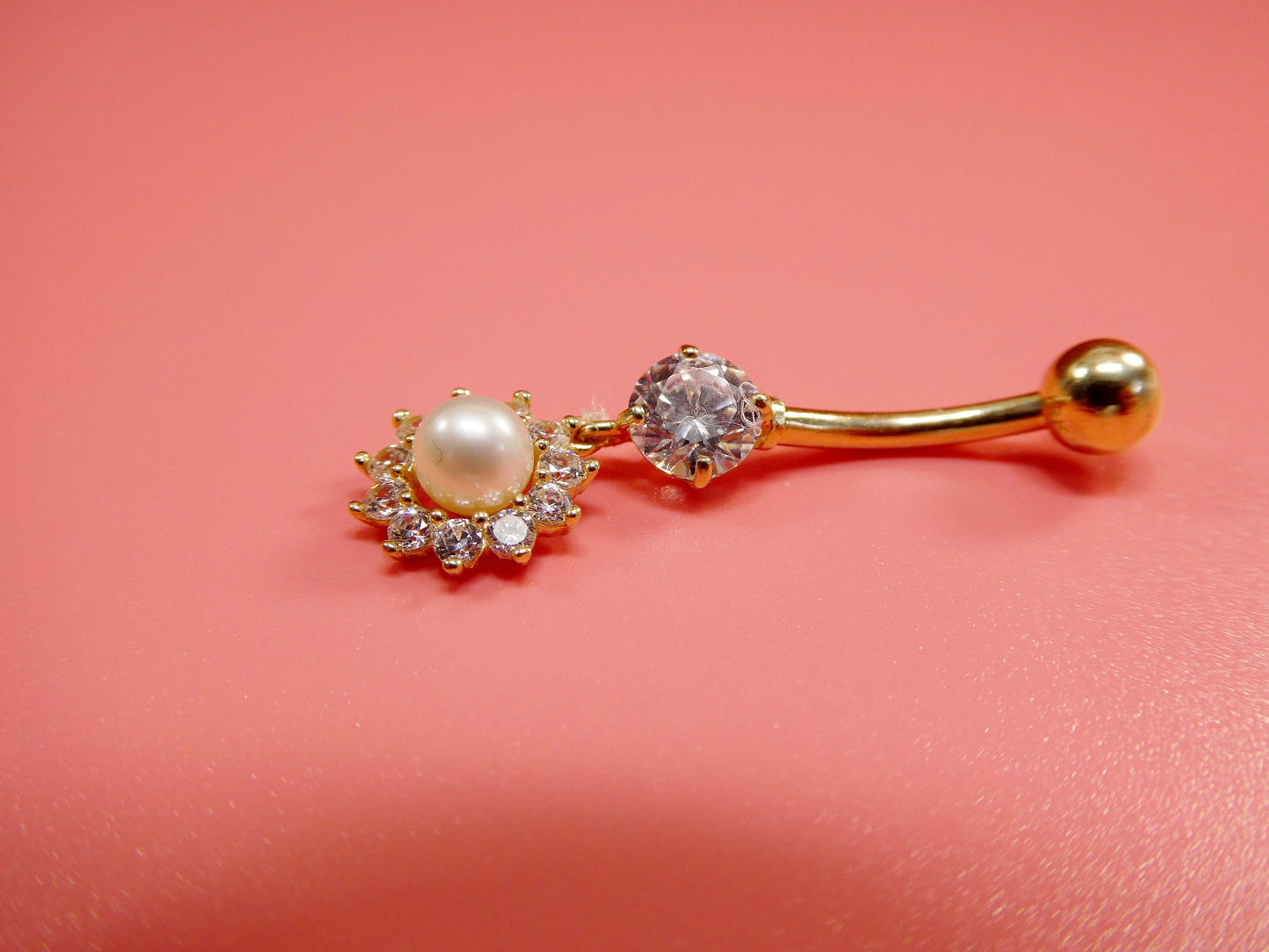 14k real solid yellow gold dangling freshwater real pearl belly button ring piercing