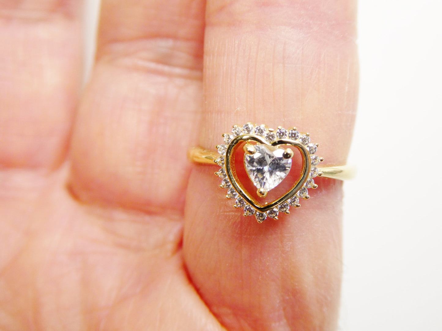 14k real solid yellow gold engagement heart cubic zirconia ring