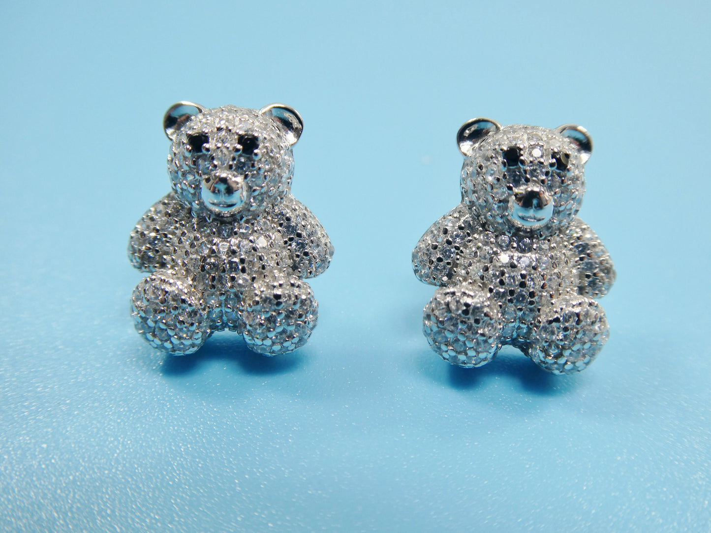 real 925 sterling silver small teddy bear push post earring