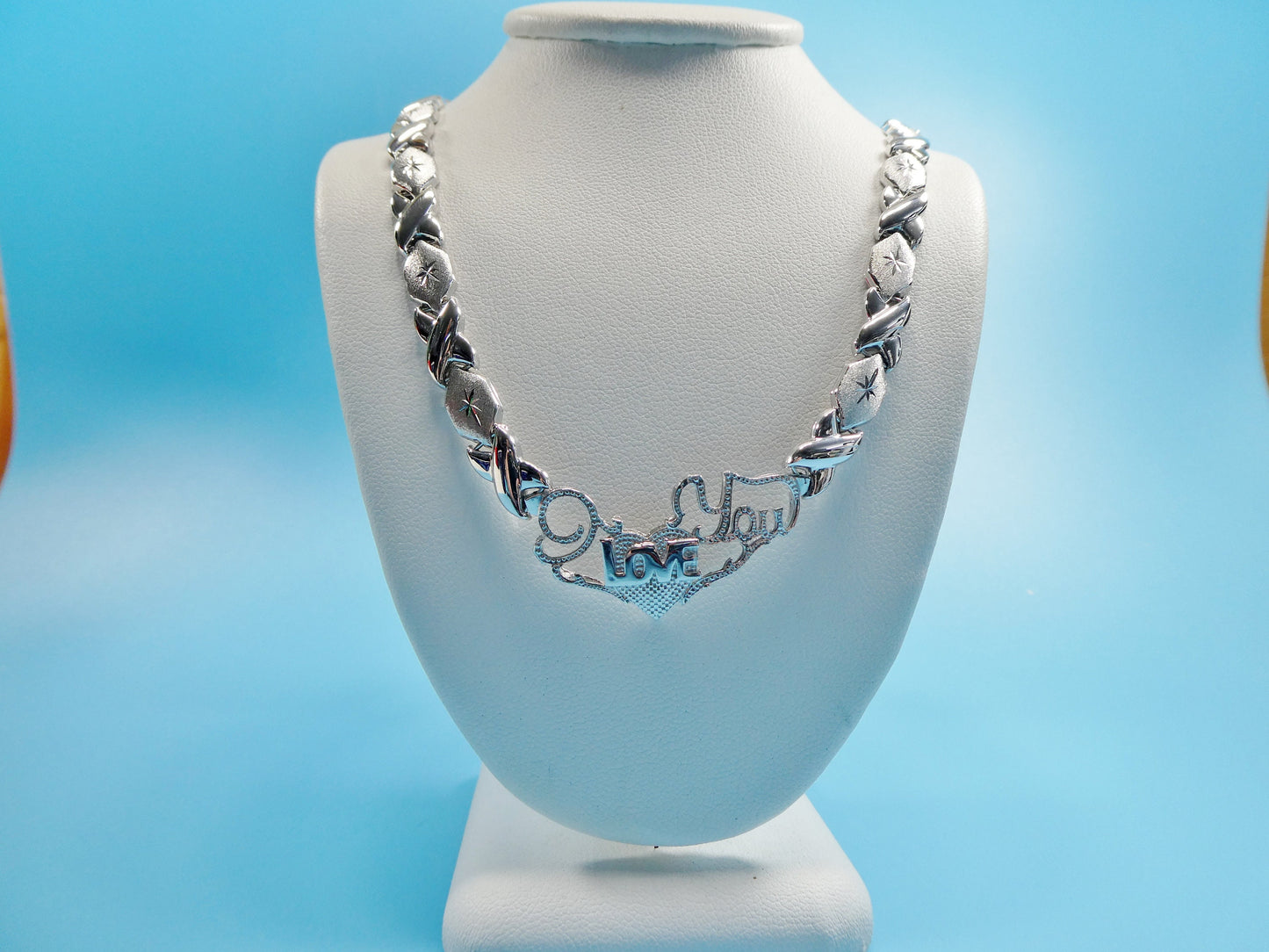 925 real sterling silver I love you xoxo hugs and kisses stampato 14k white gold tone color
