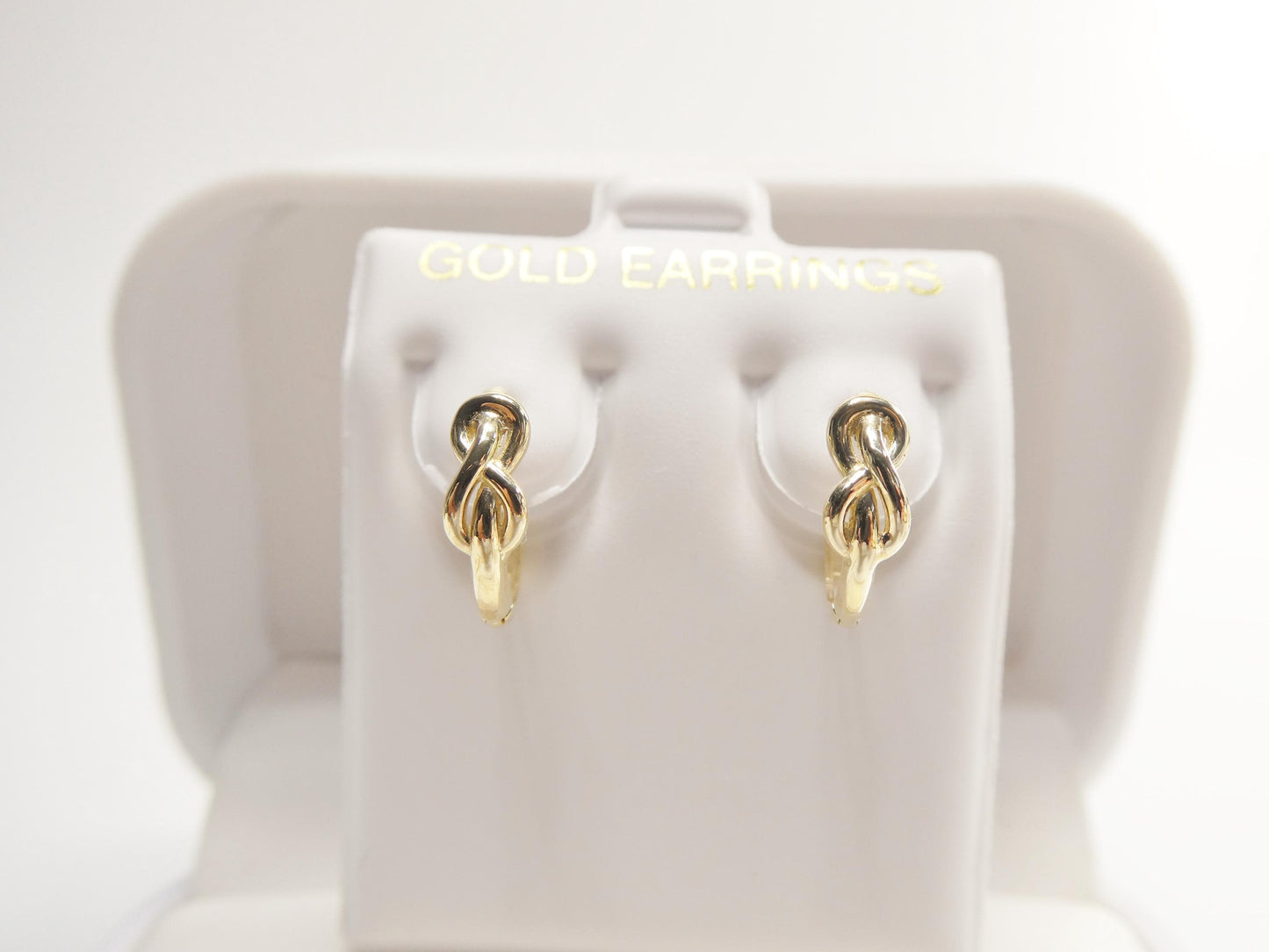 real 10k solid yellow gold designer knot hoop huggie earrings