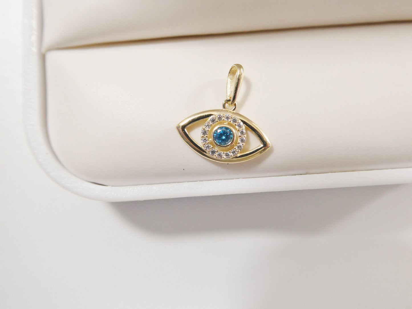 14k real solid yellow gold evil eye pendent and cable necklace
