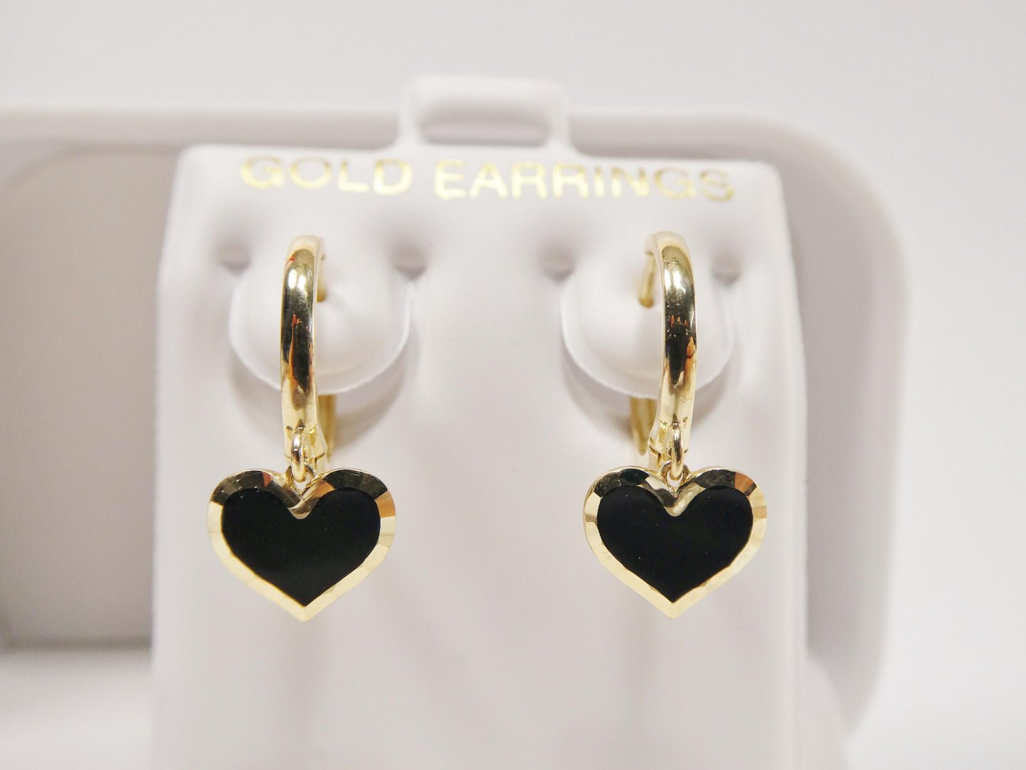 real 10k solid yellow gold black enamel heart hoop huggie earrings