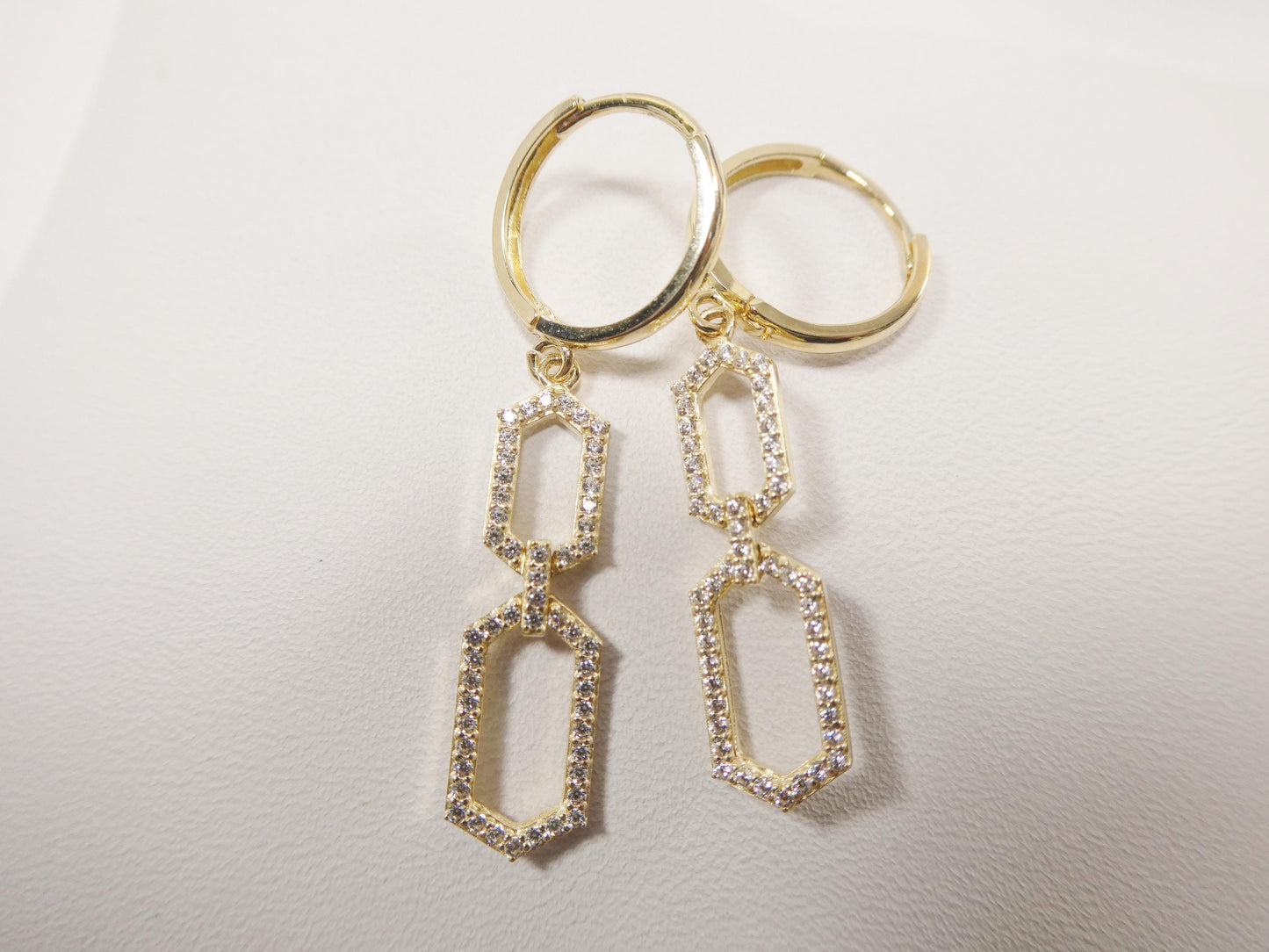 real 10k solid yellow gold paperclip dangling hoop huggie earring