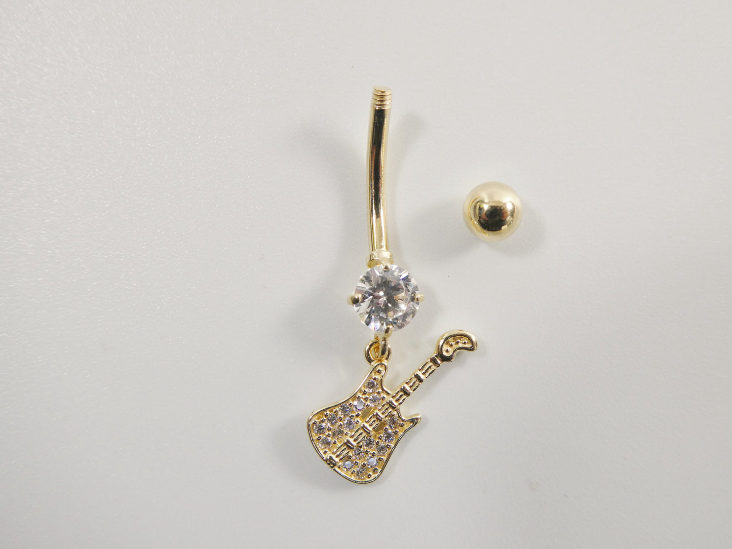 14k real solid yellow gold guitar dangling belly button ring piercing