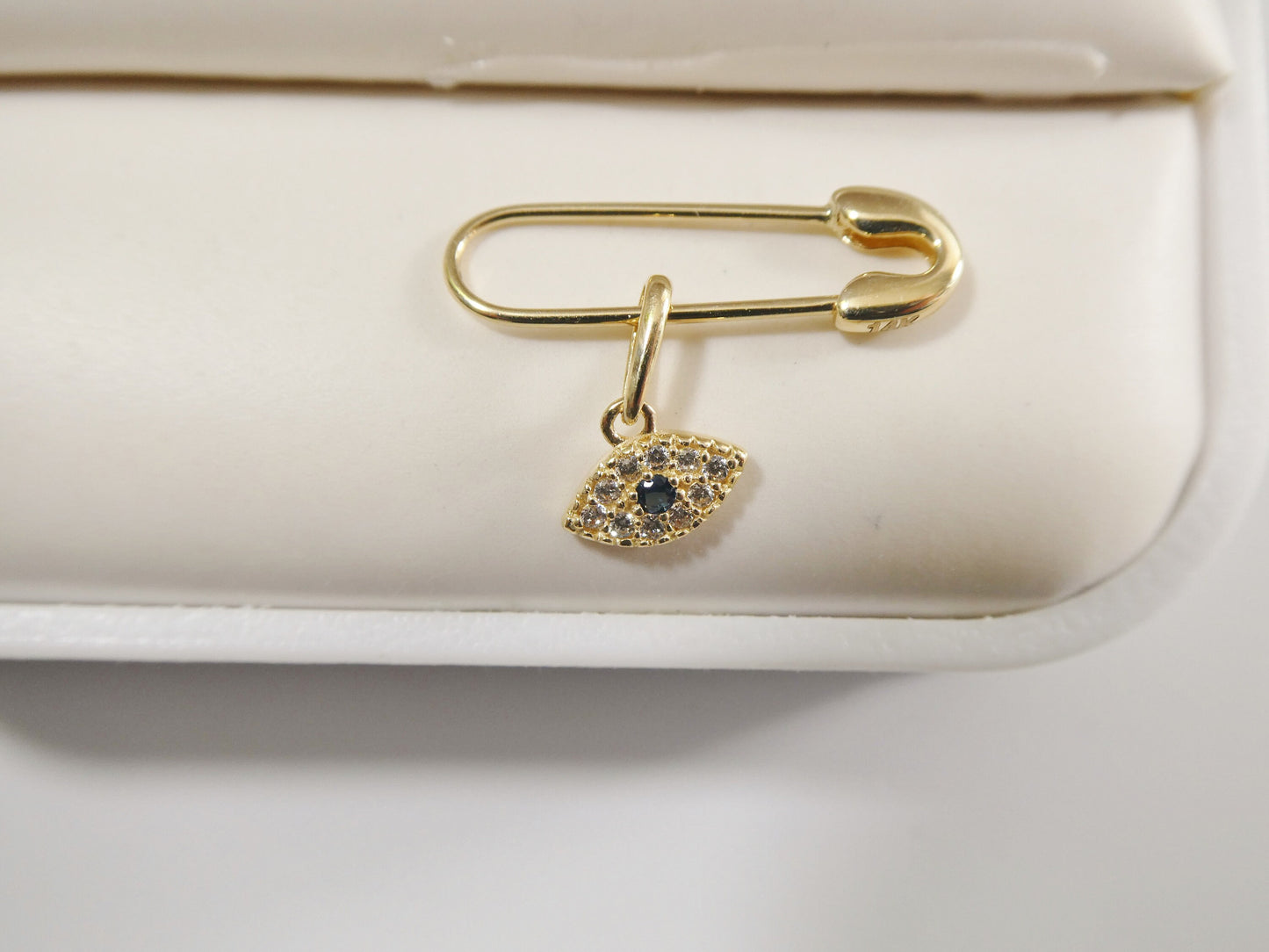 14k real solid yellow gold baby evil eye newborn pin brooch