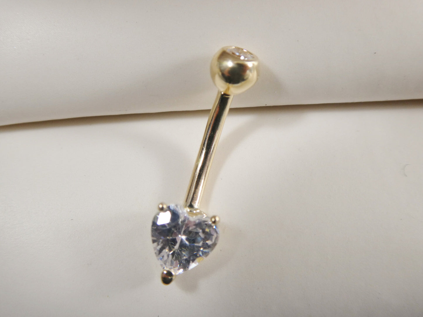 14k real solid yellow gold 6mm heart stone belly button ring piercing