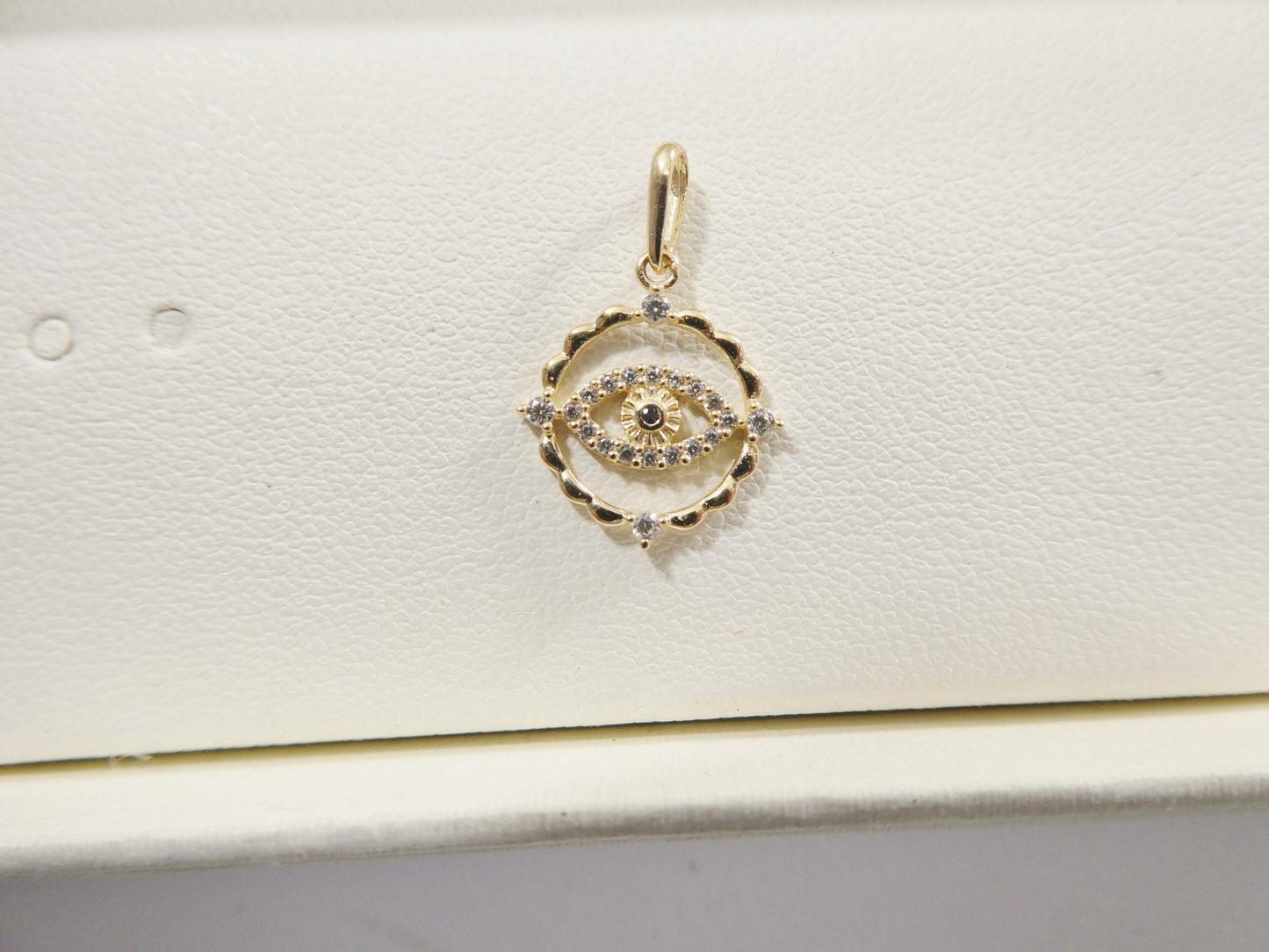 14k real solid yellow gold evil eye pendent and cable necklace