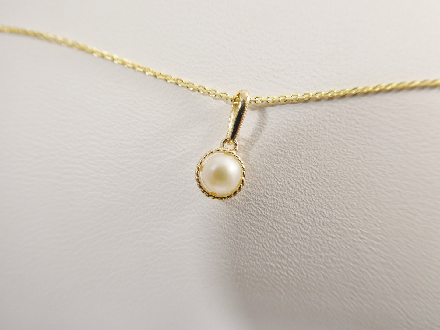 14k real solid yellow gold freshwater pearl pendent and cable necklace