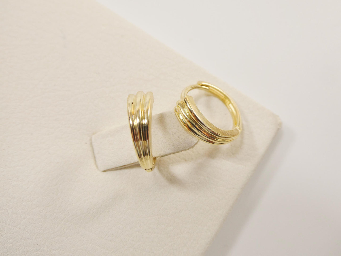 real 10k solid yellow gold designer hoop huggie earrings