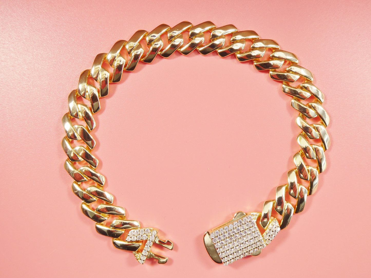 11mm real 925 sterling silver Monaco style bracelet and necklace 14k yellow gold finish