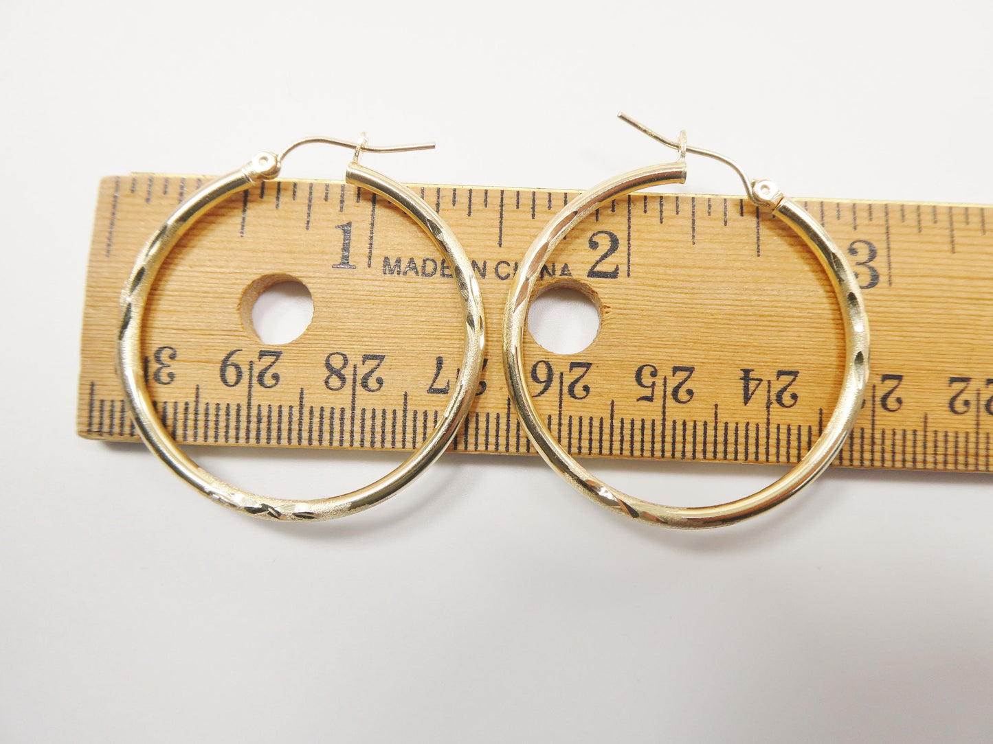 10k real solid yellow gold diamond cut hoop earrings