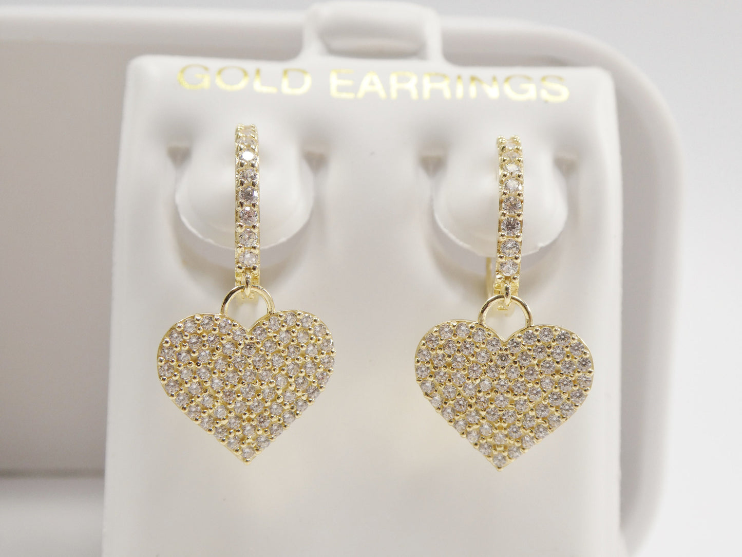 real 10k solid yellow gold dangle heart full micro fave setting hoop huggie earring