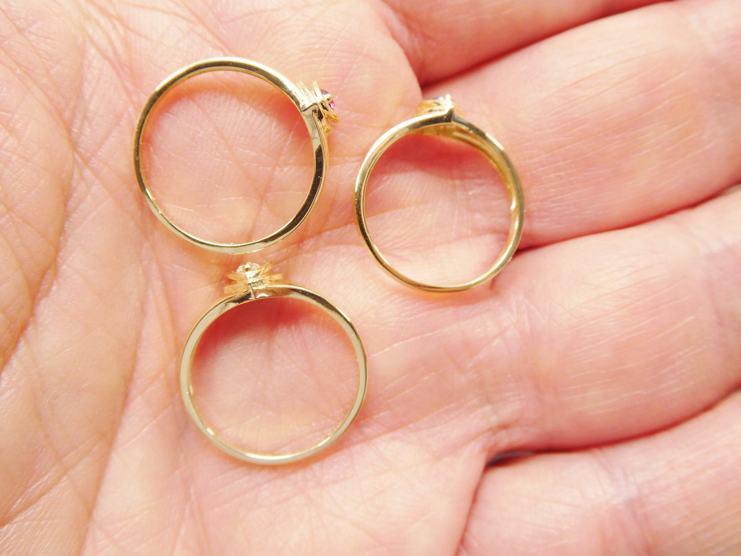 10k solid yellow gold baby children heart shaped color stone ring