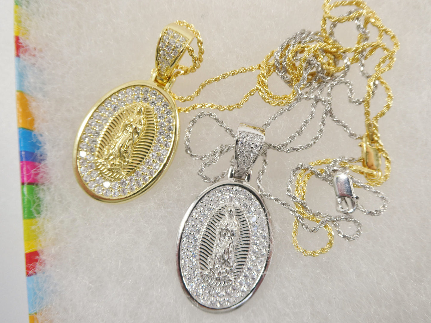 real 925 sterling silver 14k yellow / silver color 18 inch robe chain and Guadalupe virgin pendent