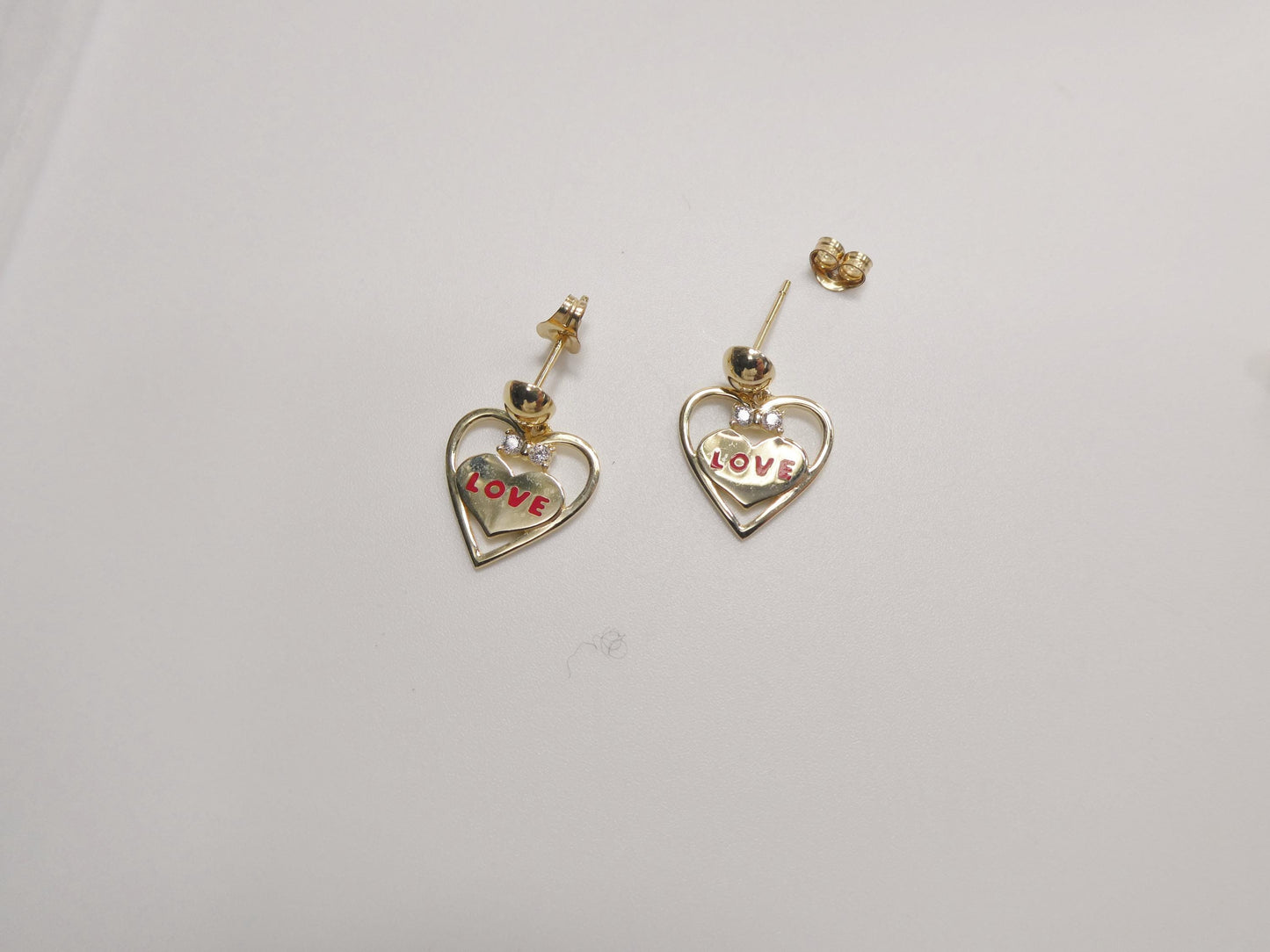 real 10k solid yellow gold heart love push post earrings