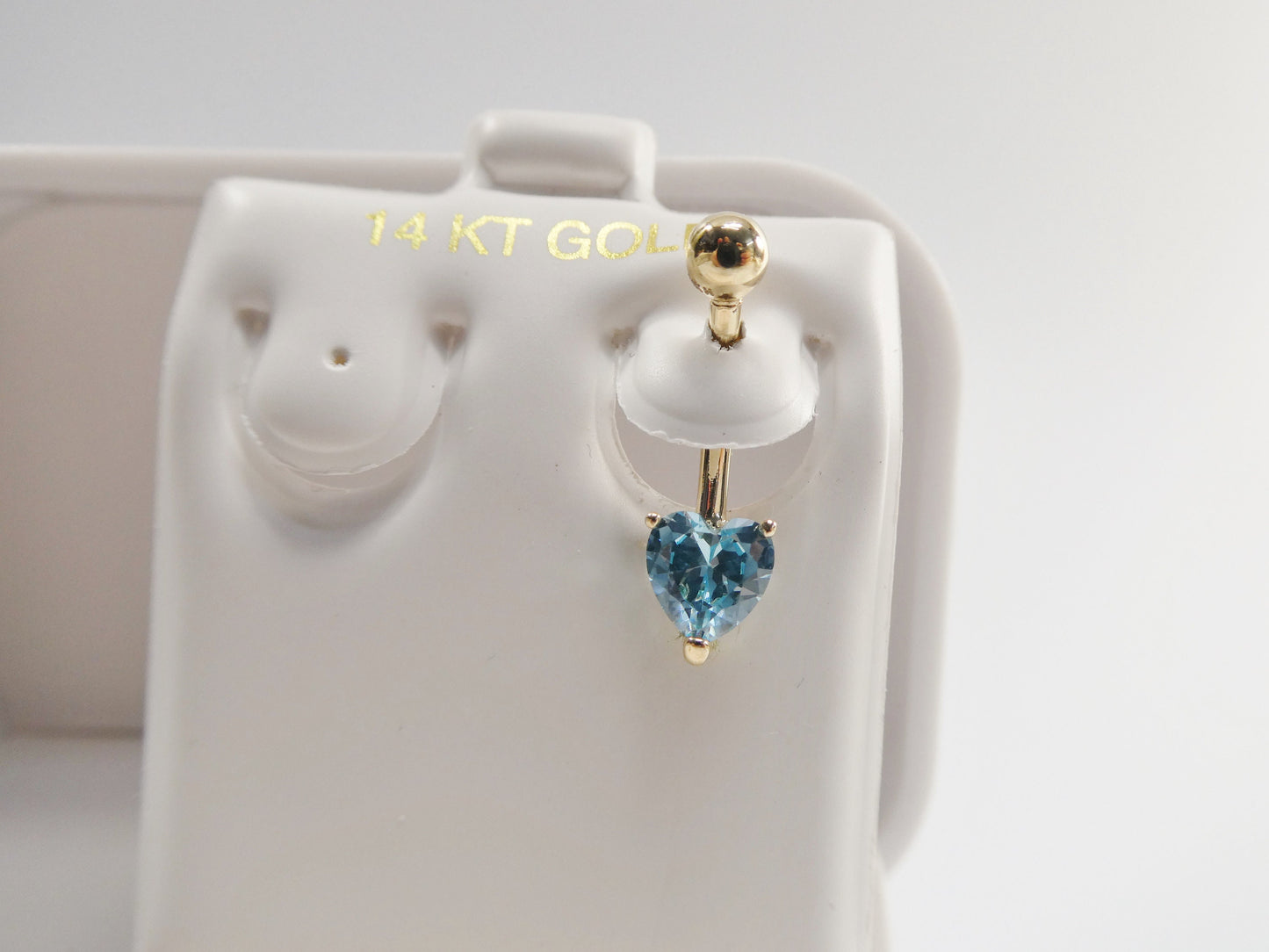 14k real solid yellow gold 6mm heart aquamarine stone belly button ring piercing