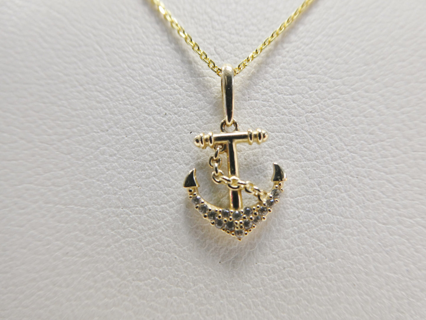 14k real solid yellow gold anchor pendent and cable necklace