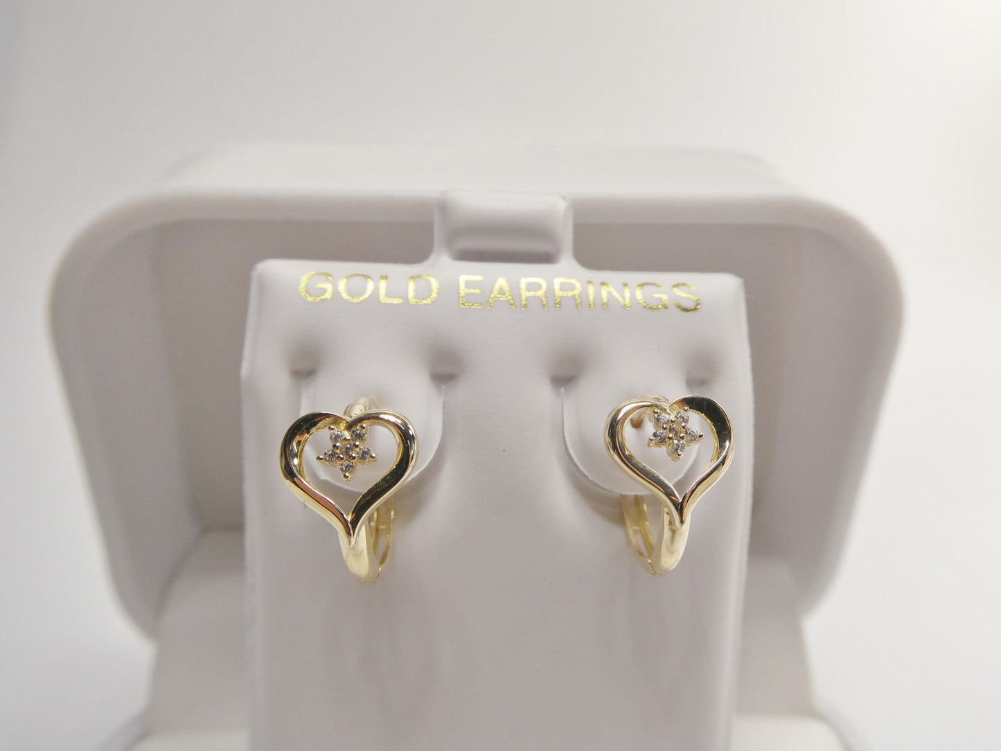 real 10k solid yellow gold designer heart flower hoop huggie earrings